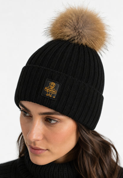 REFRIGIWEAR CAPPELLO nero IN LANA CON POMPOM E LOGO Donna snowflake hat.ne_