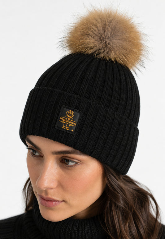 REFRIGIWEAR CAPPELLO nero IN LANA CON POMPOM E LOGO Donna snowflake hat.ne_