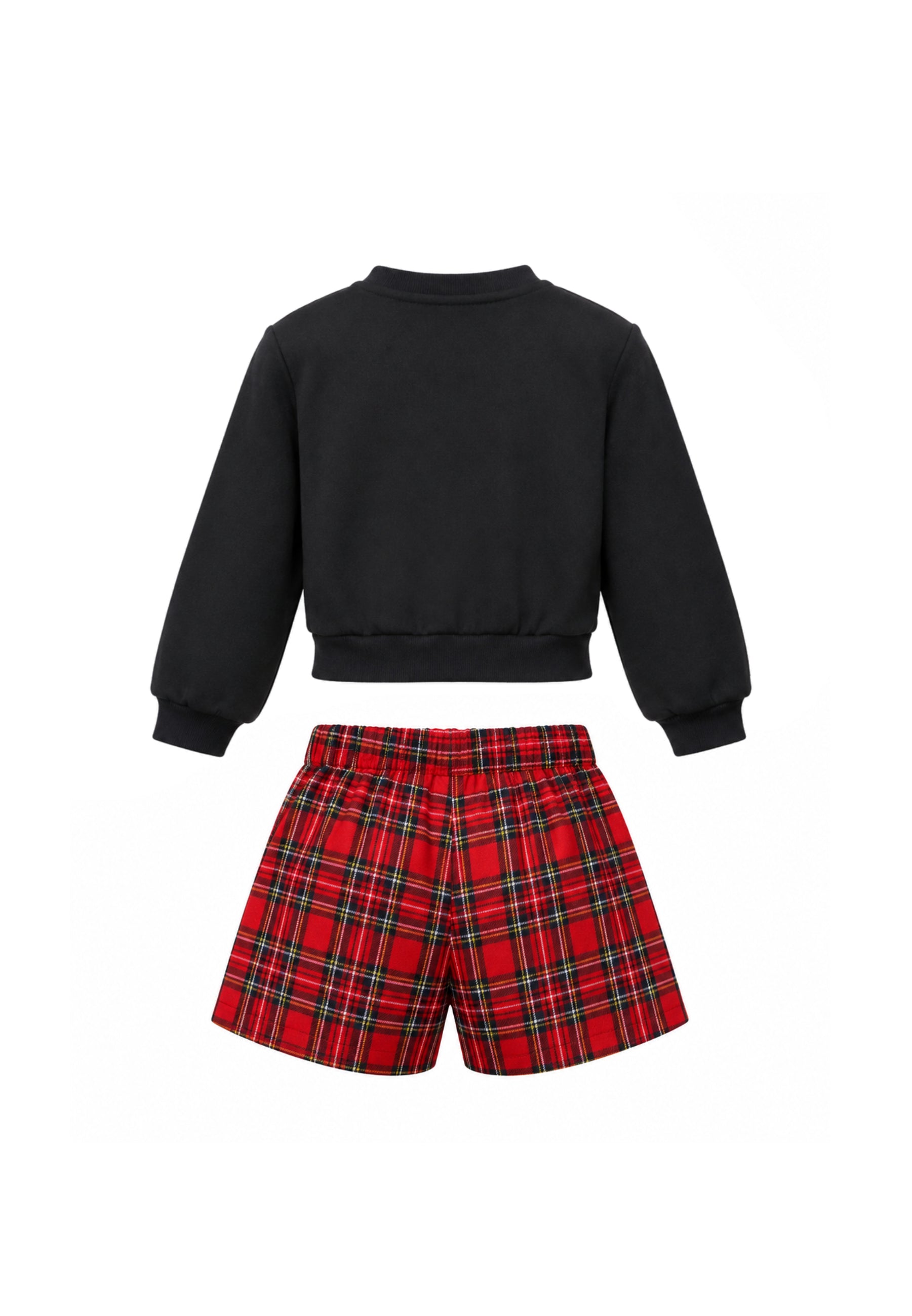 MON SAURIRE Completo nero e tartan con felpa e pantaloncino Bambine e ragazze m1415b+m1425b.ne_