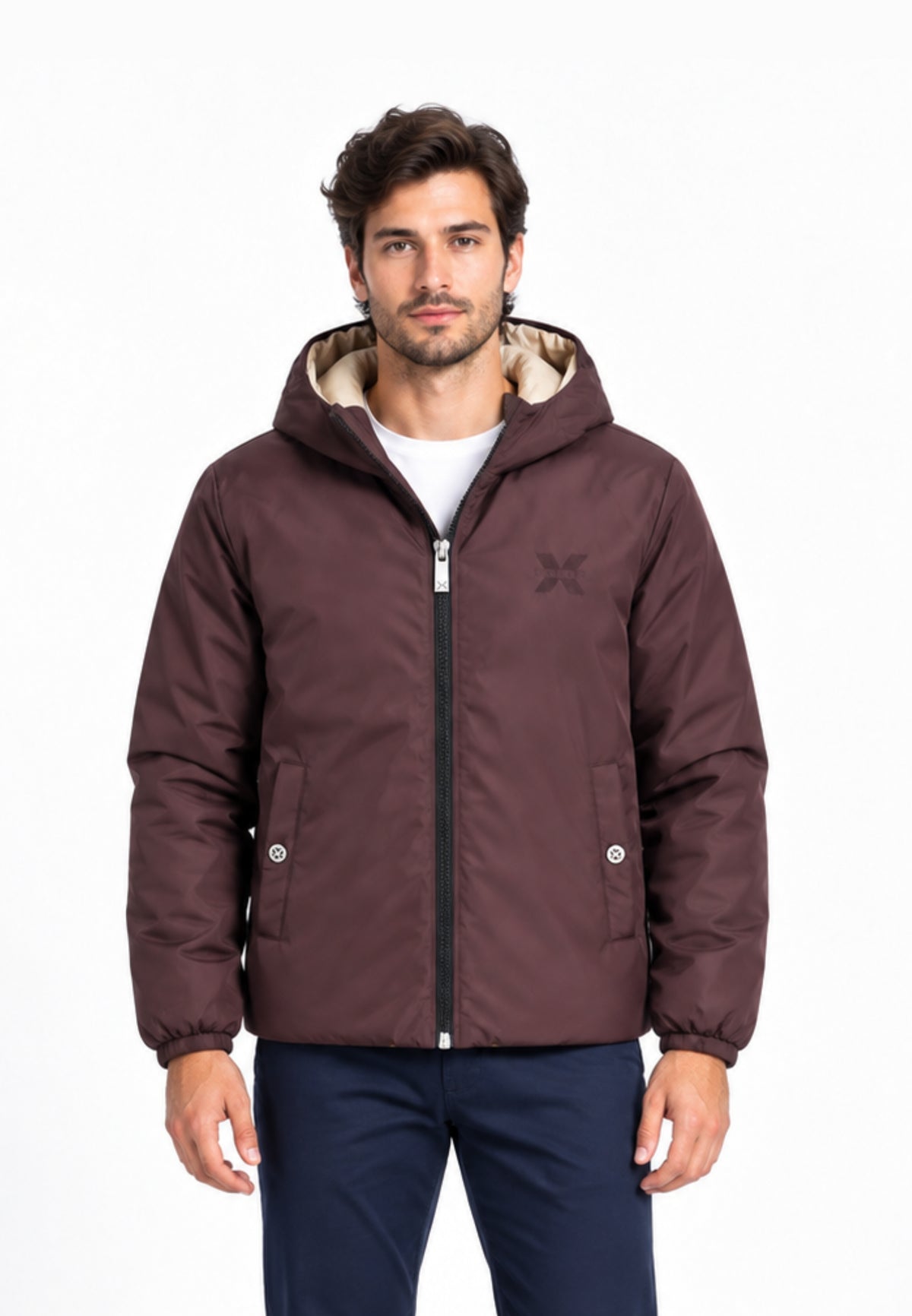 John Richmond GIUBBOTTO MARRONE DOUBLE FACE CON CAPPUCCIO Uomo UMA26176GB.MARRO_