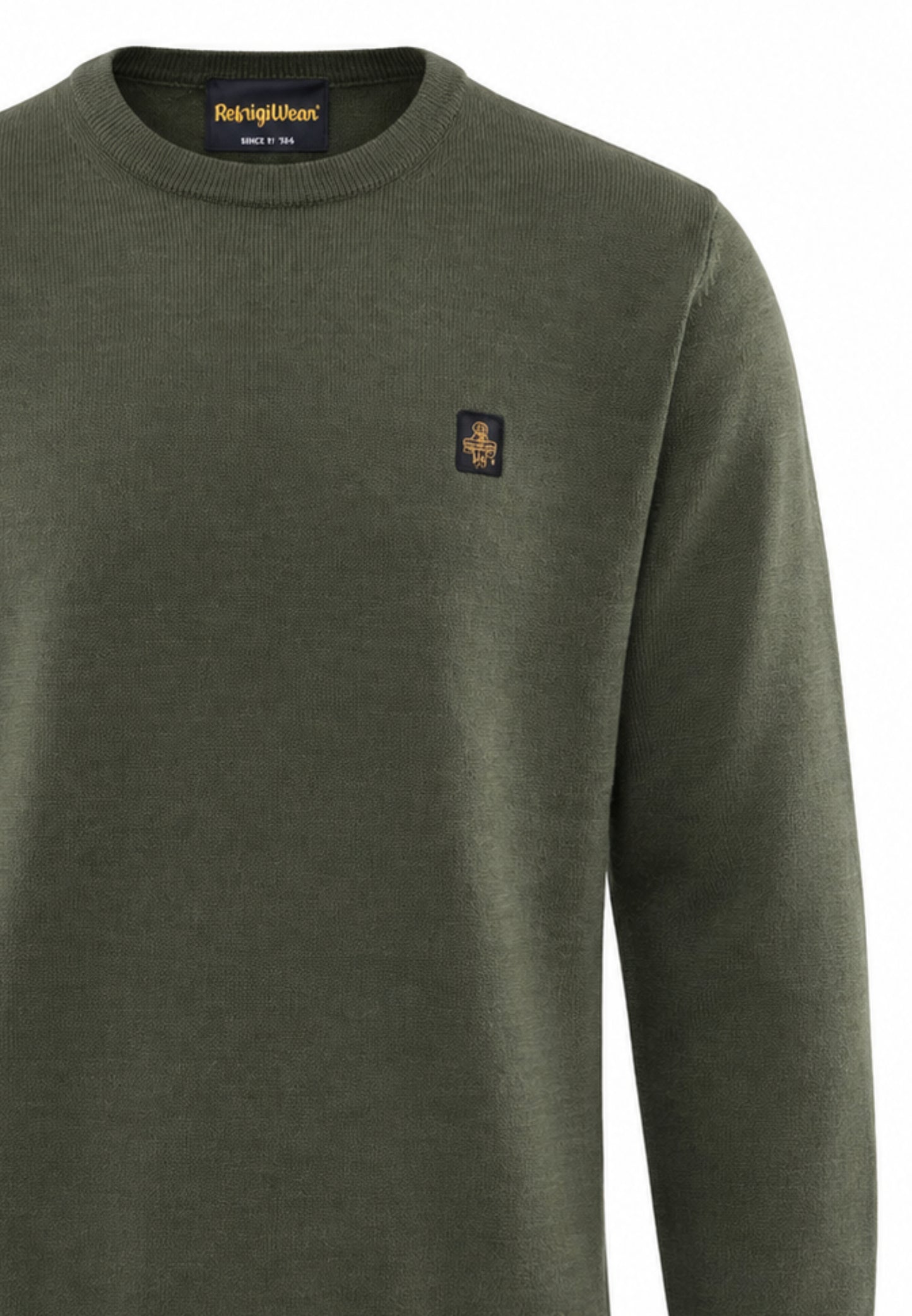 REFRIGIWEAR MAGLIONE NERO IN LANA SAGOMATO CON MINI LOGO RICAMATO Uomo BENNET PULLOVER.VERDE_