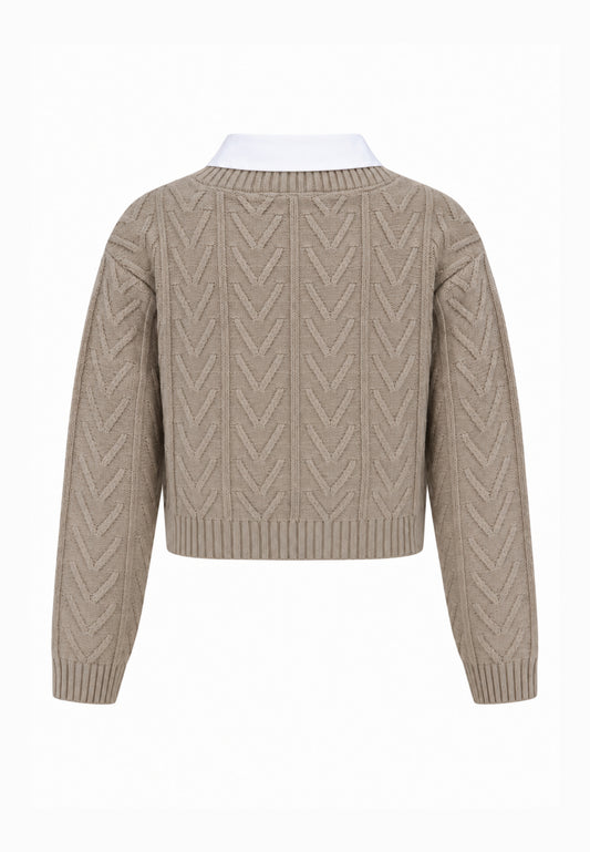 Kocca Junior maglia BEIGE INTRECCIATA CROP CON CAMICIA Bambina e Ragazza welfin.beige_