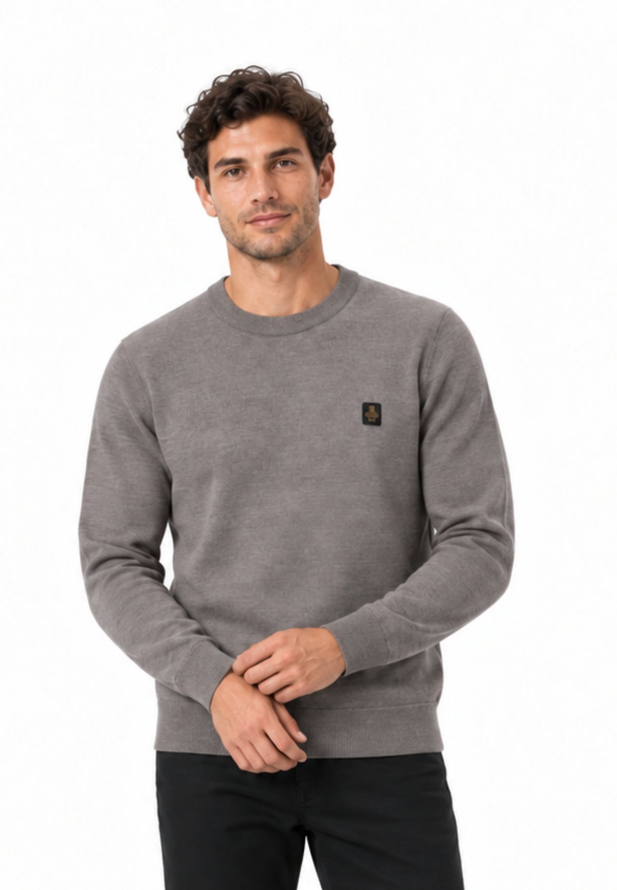 REFRIGIWEAR MAGLIONE TORTORA IN LANA SAGOMATO CON MINI LOGO RICAMATO Uomo BENNET PULLOVER.TORT_