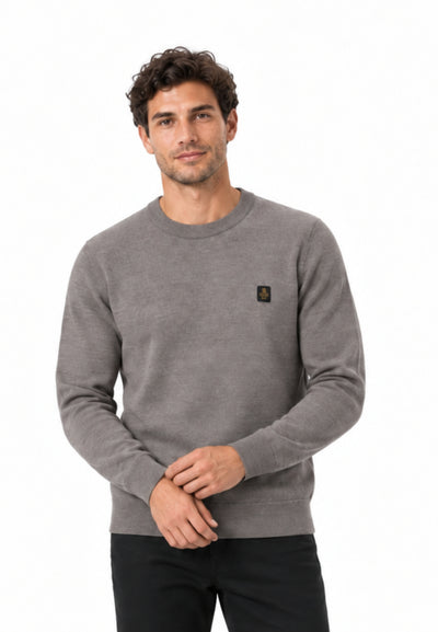 REFRIGIWEAR MAGLIONE TORTORA IN LANA SAGOMATO CON MINI LOGO RICAMATO Uomo BENNET PULLOVER.TORT_